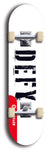 Skateboard deck: Limited edition, North American maple skateboard deck designed by underground artist BellyRash - available widths 7.5 to 8.5 inches in both mellow concave and steep concave shapes. Artwork: DEFYANT GIANT logo brand popsicle-shaped deck