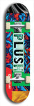 Skateboard deck: Limited edition, North American maple skateboard deck designed by underground artist BellyRash - available widths 7.5 to 8.5 inches in both mellow concave and steep concave shapes. Artwork: PLUSH logo brand popsicle-shaped deck