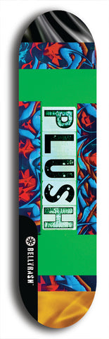 Skateboard deck: Limited edition, North American maple skateboard deck designed by underground artist BellyRash - available widths 7.5 to 8.5 inches in both mellow concave and steep concave shapes. Artwork: PLUSH logo brand popsicle-shaped deck