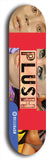 Skateboard deck: Limited edition, North American maple skateboard deck designed by underground artist BellyRash - available widths 7.5 to 8.5 inches in both mellow concave and steep concave shapes. Artwork: PLUSH logo brand popsicle-shaped deck