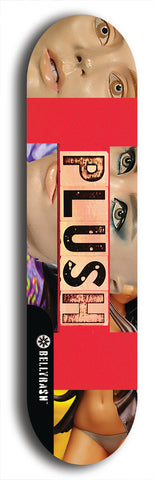 Skateboard deck: Limited edition, North American maple skateboard deck designed by underground artist BellyRash - available widths 7.5 to 8.5 inches in both mellow concave and steep concave shapes. Artwork: PLUSH logo brand popsicle-shaped deck