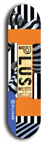 Skateboard deck: Limited edition, North American maple skateboard deck designed by underground artist BellyRash - available widths 7.5 to 8.5 inches in both mellow concave and steep concave shapes. Artwork: PLUSH logo brand popsicle-shaped deck