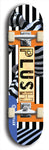 Skateboard deck: Limited edition, North American maple skateboard deck designed by underground artist BellyRash - available widths 7.5 to 8.5 inches in both mellow concave and steep concave shapes. Artwork: PLUSH logo brand popsicle-shaped deck