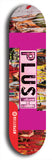 Skateboard deck: Limited edition, North American maple skateboard deck designed by underground artist BellyRash - available widths 7.5 to 8.5 inches in both mellow concave and steep concave shapes. Artwork: PLUSH logo brand popsicle-shaped deck