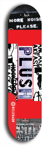 Skateboard deck: Limited edition, North American maple skateboard deck designed by underground artist BellyRash - available widths 7.5 to 8.5 inches in both mellow concave and steep concave shapes. Artwork: PLUSH logo brand popsicle-shaped deck