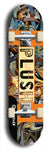 Skateboard deck: Limited edition, North American maple skateboard deck designed by underground artist BellyRash - available widths 7.5 to 8.5 inches in both mellow concave and steep concave shapes. Artwork: PLUSH logo brand popsicle-shaped deck