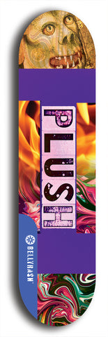 Skateboard deck: Limited edition, North American maple skateboard deck designed by underground artist BellyRash - available widths 7.5 to 8.5 inches in both mellow concave and steep concave shapes. Artwork: PLUSH logo brand popsicle-shaped deck