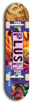 Skateboard deck: Limited edition, North American maple skateboard deck designed by underground artist BellyRash - available widths 7.5 to 8.5 inches in both mellow concave and steep concave shapes. Artwork: PLUSH logo brand popsicle-shaped deck