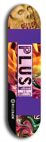 Skateboard deck: Limited edition, North American maple skateboard deck designed by underground artist BellyRash - available widths 7.5 to 8.5 inches in both mellow concave and steep concave shapes. Artwork: PLUSH logo brand popsicle-shaped deck