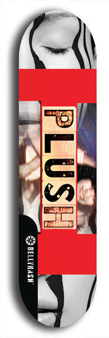 Skateboard deck: Limited edition, North American maple skateboard deck designed by underground artist BellyRash - available widths 7.5 to 8.5 inches in both mellow concave and steep concave shapes. Artwork: PLUSH logo brand popsicle-shaped deck