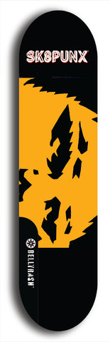 Skateboard deck: Limited edition, North American maple skateboard deck designed by underground artist BellyRash - available widths 7.5 to 8.5 inches in both mellow concave and steep concave shapes. Artwork: SK8PUNX logo brand popsicle-shaped deck