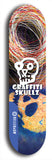 Skateboard deck: Limited edition, North American maple skateboard deck designed by underground artist BellyRash - available widths 7.5 to 8.5 inches in both mellow concave and steep concave shapes. Artwork: GRAFFITI SKULLZ logo brand popsicle-shaped deck with graffiti or street art background