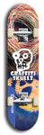 Skateboard deck: Limited edition, North American maple skateboard deck designed by underground artist BellyRash - available widths 7.5 to 8.5 inches in both mellow concave and steep concave shapes. Artwork: GRAFFITI SKULLZ logo brand popsicle-shaped deck with graffiti or street art background