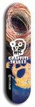 Skateboard deck: Limited edition, North American maple skateboard deck designed by underground artist BellyRash - available widths 7.5 to 8.5 inches in both mellow concave and steep concave shapes. Artwork: GRAFFITI SKULLZ logo brand popsicle-shaped deck with graffiti or street art background