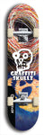 Skateboard deck: Limited edition, North American maple skateboard deck designed by underground artist BellyRash - available widths 7.5 to 8.5 inches in both mellow concave and steep concave shapes. Artwork: GRAFFITI SKULLZ logo brand popsicle-shaped deck with graffiti or street art background