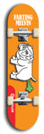 Skateboard deck: Limited edition, North American maple skateboard deck designed by underground artist BellyRash - available widths 7.5 to 8.5 inches in both mellow concave and steep concave shapes. Artwork: FARTING MELVIN logo brand popsicle-shaped deck with farting bulldog on flat-colored background