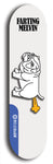 Skateboard deck: Limited edition, North American maple skateboard deck designed by underground artist BellyRash - available widths 7.5 to 8.5 inches in both mellow concave and steep concave shapes. Artwork: FARTING MELVIN logo brand popsicle-shaped deck with farting bulldog on flat-colored background