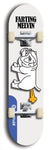 Skateboard deck: Limited edition, North American maple skateboard deck designed by underground artist BellyRash - available widths 7.5 to 8.5 inches in both mellow concave and steep concave shapes. Artwork: FARTING MELVIN logo brand popsicle-shaped deck with farting bulldog on flat-colored background