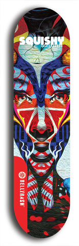 Skateboard deck: Limited edition, North American maple skateboard deck designed by underground artist BellyRash - available widths 7.5 to 8.5 inches in both mellow concave and steep concave shapes. Artwork: SQUISHY logo brand popsicle-shaped deck