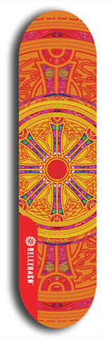 Skateboard deck: Limited edition, North American maple skateboard deck designed by underground artist BellyRash - available widths 7.5 to 8.5 inches in both mellow concave and steep concave shapes. Artwork: DHARMAMECHANIC logo brand popsicle-shaped deck 