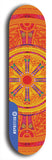 Skateboard deck: Limited edition, North American maple skateboard deck designed by underground artist BellyRash - available widths 7.5 to 8.5 inches in both mellow concave and steep concave shapes. Artwork: DHARMAMECHANIC logo brand popsicle-shaped deck 