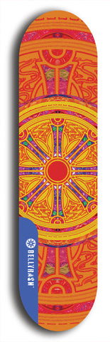 Skateboard deck: Limited edition, North American maple skateboard deck designed by underground artist BellyRash - available widths 7.5 to 8.5 inches in both mellow concave and steep concave shapes. Artwork: DHARMAMECHANIC logo brand popsicle-shaped deck 