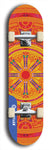 Skateboard deck: Limited edition, North American maple skateboard deck designed by underground artist BellyRash - available widths 7.5 to 8.5 inches in both mellow concave and steep concave shapes. Artwork: DHARMAMECHANIC logo brand popsicle-shaped deck 