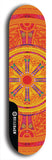 Skateboard deck: Limited edition, North American maple skateboard deck designed by underground artist BellyRash - available widths 7.5 to 8.5 inches in both mellow concave and steep concave shapes. Artwork: DHARMAMECHANIC logo brand popsicle-shaped deck 