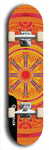 Skateboard deck: Limited edition, North American maple skateboard deck designed by underground artist BellyRash - available widths 7.5 to 8.5 inches in both mellow concave and steep concave shapes. Artwork: DHARMAMECHANIC logo brand popsicle-shaped deck 