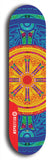 Skateboard deck: Limited edition, North American maple skateboard deck designed by underground artist BellyRash - available widths 7.5 to 8.5 inches in both mellow concave and steep concave shapes. Artwork: DHARMAMECHANIC logo brand popsicle-shaped deck 