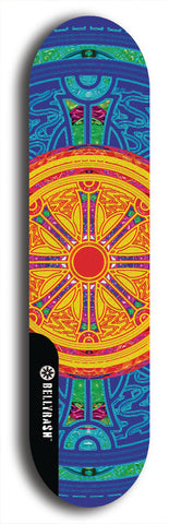 Skateboard deck: Limited edition, North American maple skateboard deck designed by underground artist BellyRash - available widths 7.5 to 8.5 inches in both mellow concave and steep concave shapes. Artwork: DHARMAMECHANIC logo brand popsicle-shaped deck 