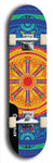 Skateboard deck: Limited edition, North American maple skateboard deck designed by underground artist BellyRash - available widths 7.5 to 8.5 inches in both mellow concave and steep concave shapes. Artwork: DHARMAMECHANIC logo brand popsicle-shaped deck 