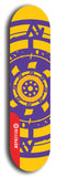 Skateboard deck: Limited edition, North American maple skateboard deck designed by underground artist BellyRash - available widths 7.5 to 8.5 inches in both mellow concave and steep concave shapes. Artwork: DHARMAMECHANIC logo brand popsicle-shaped deck 