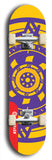 Skateboard deck: Limited edition, North American maple skateboard deck designed by underground artist BellyRash - available widths 7.5 to 8.5 inches in both mellow concave and steep concave shapes. Artwork: DHARMAMECHANIC logo brand popsicle-shaped deck 