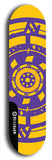 Skateboard deck: Limited edition, North American maple skateboard deck designed by underground artist BellyRash - available widths 7.5 to 8.5 inches in both mellow concave and steep concave shapes. Artwork: DHARMAMECHANIC logo brand popsicle-shaped deck 