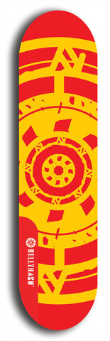 Skateboard deck: Limited edition, North American maple skateboard deck designed by underground artist BellyRash - available widths 7.5 to 8.5 inches in both mellow concave and steep concave shapes. Artwork: DHARMAMECHANIC logo brand popsicle-shaped deck 