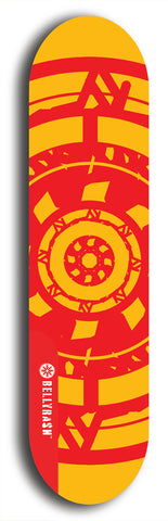 Skateboard deck: Limited edition, North American maple skateboard deck designed by underground artist BellyRash - available widths 7.5 to 8.5 inches in both mellow concave and steep concave shapes. Artwork: DHARMAMECHANIC logo brand popsicle-shaped deck 