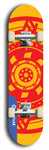 Skateboard deck: Limited edition, North American maple skateboard deck designed by underground artist BellyRash - available widths 7.5 to 8.5 inches in both mellow concave and steep concave shapes. Artwork: DHARMAMECHANIC logo brand popsicle-shaped deck 