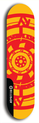 Skateboard deck: Limited edition, North American maple skateboard deck designed by underground artist BellyRash - available widths 7.5 to 8.5 inches in both mellow concave and steep concave shapes. Artwork: DHARMAMECHANIC logo brand popsicle-shaped deck 