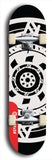 Skateboard deck: Limited edition, North American maple skateboard deck designed by underground artist BellyRash - available widths 7.5 to 8.5 inches in both mellow concave and steep concave shapes. Artwork: DHARMAMECHANIC logo brand popsicle-shaped deck 