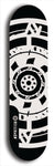 Skateboard deck: Limited edition, North American maple skateboard deck designed by underground artist BellyRash - available widths 7.5 to 8.5 inches in both mellow concave and steep concave shapes. Artwork: DHARMAMECHANIC logo brand popsicle-shaped deck 