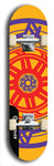 Skateboard deck: Limited edition, North American maple skateboard deck designed by underground artist BellyRash - available widths 7.5 to 8.5 inches in both mellow concave and steep concave shapes. Artwork: DHARMAMECHANIC logo brand popsicle-shaped deck 