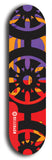 Skateboard deck: Limited edition, North American maple skateboard deck designed by underground artist BellyRash - available widths 7.5 to 8.5 inches in both mellow concave and steep concave shapes. Artwork: DHARMAMECHANIC logo brand popsicle-shaped deck 