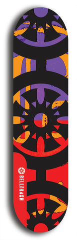 Skateboard deck: Limited edition, North American maple skateboard deck designed by underground artist BellyRash - available widths 7.5 to 8.5 inches in both mellow concave and steep concave shapes. Artwork: DHARMAMECHANIC logo brand popsicle-shaped deck 