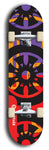 Skateboard deck: Limited edition, North American maple skateboard deck designed by underground artist BellyRash - available widths 7.5 to 8.5 inches in both mellow concave and steep concave shapes. Artwork: DHARMAMECHANIC logo brand popsicle-shaped deck 