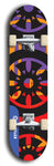 Skateboard deck: Limited edition, North American maple skateboard deck designed by underground artist BellyRash - available widths 7.5 to 8.5 inches in both mellow concave and steep concave shapes. Artwork: DHARMAMECHANIC logo brand popsicle-shaped deck 