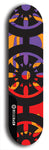 Skateboard deck: Limited edition, North American maple skateboard deck designed by underground artist BellyRash - available widths 7.5 to 8.5 inches in both mellow concave and steep concave shapes. Artwork: DHARMAMECHANIC logo brand popsicle-shaped deck 