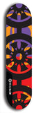 Skateboard deck: Limited edition, North American maple skateboard deck designed by underground artist BellyRash - available widths 7.5 to 8.5 inches in both mellow concave and steep concave shapes. Artwork: DHARMAMECHANIC logo brand popsicle-shaped deck 