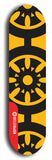 Skateboard deck: Limited edition, North American maple skateboard deck designed by underground artist BellyRash - available widths 7.5 to 8.5 inches in both mellow concave and steep concave shapes. Artwork: DHARMAMECHANIC logo brand popsicle-shaped deck 