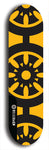 Skateboard deck: Limited edition, North American maple skateboard deck designed by underground artist BellyRash - available widths 7.5 to 8.5 inches in both mellow concave and steep concave shapes. Artwork: DHARMAMECHANIC logo brand popsicle-shaped deck 